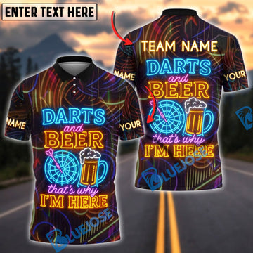 BlueJose Darts & Beer Target & Beer Glass Neon Style Personalized Name, Team Name Shirt