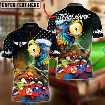 BlueJoses Billiards 9 Ball American Flag Eagle Paint Art Customized Name, Team Name 3D Shirt