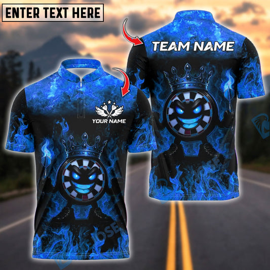 BlueJose Darts  Funny Dartboard King Flame Crown Design Customized Name, Team Name 3D Shirt (4 Colors)