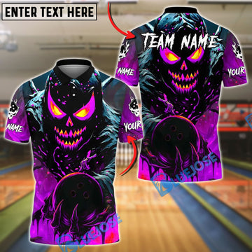 BlueJose Bowling And Pins Evil Pumpkin Demon Customized Name, Team Name 3D Shirt (4 Colors)