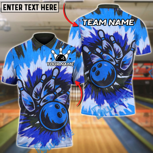 BlueJose Bowling And Pins Retro Tie-Dye Strike Customized Name, Team Name 3D Shirt (4 Colors)