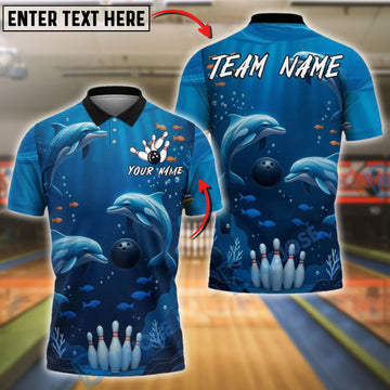 BlueJose Bowling And Pins Dolphin Ocean  Blue Customized Name, Team Name 3D Shirt