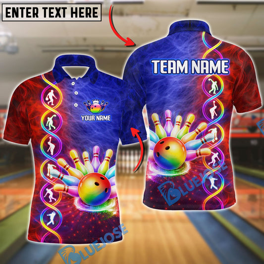 BlueJose Bowling And Pins Bowling Dna Colorful Customized Name, Team Name 3D Shirt