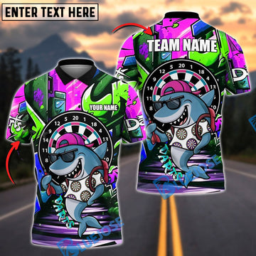 BlueJose Darts Shark Street Style Personalized Name, Team Name Shirt (4 Colors)