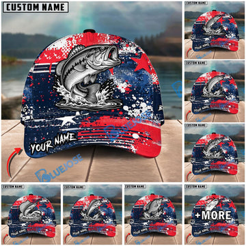 BlueJose Fishing Patriotic Grunge Splatter Personalized Cap (13 Breeds)