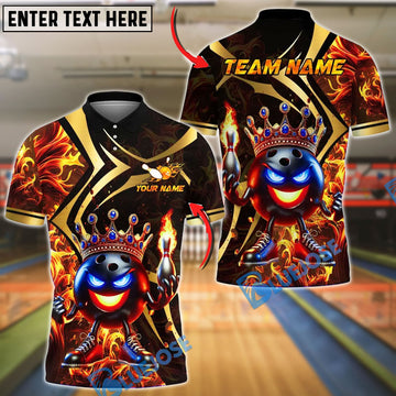 BlueJose Bowling And Pins King Ball With Crown Customized Name 3D Shirt (4 Colors)
