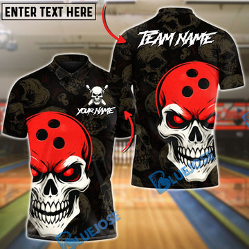 BlueJose Bowling And Pins Skull Head Customized Name, Team Name 3D Shirt (4 Colors)
