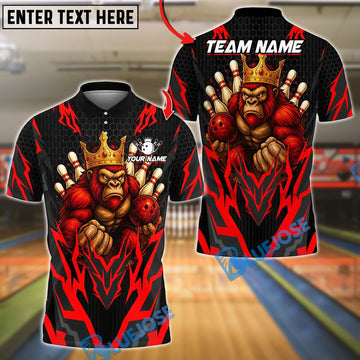 BlueJose Bowling And Pins King Gorilla Customized Name, Team Name 3D Shirt (4 Colors)