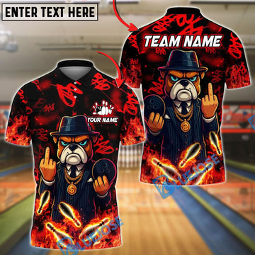 BlueJose Bowling And Pins Cartoon Gangster Dog Customized Name, Team Name 3D Shirt (4 Colors)