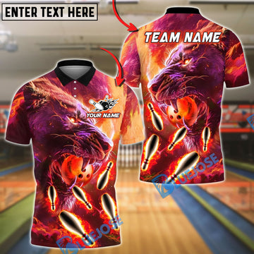 BlueJose Bowling And Pins Flame Super Lion Customized Name, Team Name 3D Shirt (4 Colors)