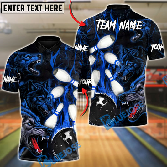 BlueJose Bowling & Pins Wolf Crimson Howl: Strike Night Customized Name, Team Name 3D Shirt (4 Colors)