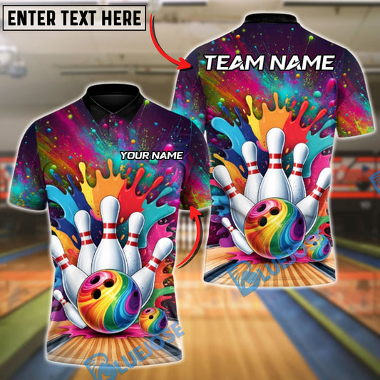 BlueJose Bowling And Pins Color Splash Personalized Name, Team Name Shirt