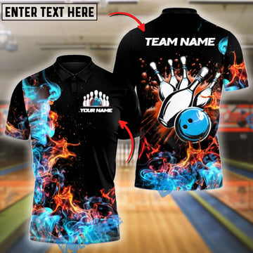 BlueJose Bowling And Pins Retro Smoke Customized Name, Team Name 3D Shirt (4 Colors)