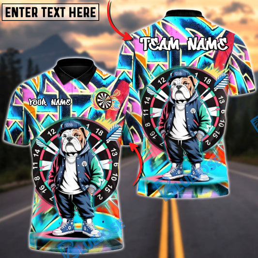BlueJose Darts Street Bulldog Graffiti Multicolor Options Personalized Name Shirt (4 Colors)