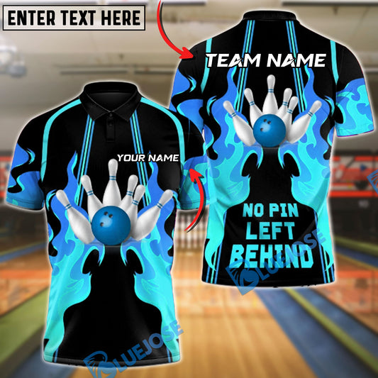 BlueJose Bowling & Pins Fire Strike ‚ÄúNo Pin Left Behind‚Äù Customized Name, Team Name 3D Shirt (4 Colors)