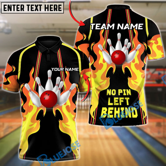BlueJose Bowling & Pins Fire Strike ‚ÄúNo Pin Left Behind‚Äù Customized Name, Team Name 3D Shirt (4 Colors)