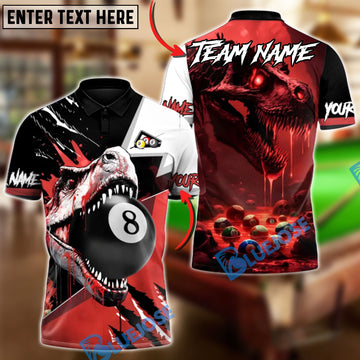 BlueJose Billiards 8-Ball Crimson T-Rex Fury Customized Name, Team Name 3D Shirt (4 Colors)