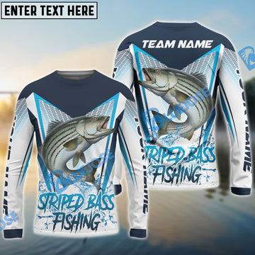 Bluejose Striped Bass Fishing White Blue Camo Sport Custom Name & Team Name 3D Shirts