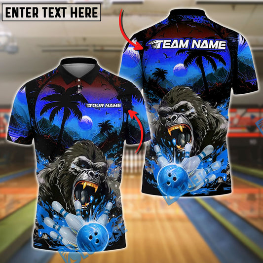 BlueJose Bowling And Pins Gorilla Strike Customized Name, Team Name 3D Shirt (4 Colors)