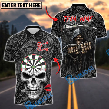 BlueJose Darts Skull Reaper Game Over With Dartboard Design Personalized Name Shirt