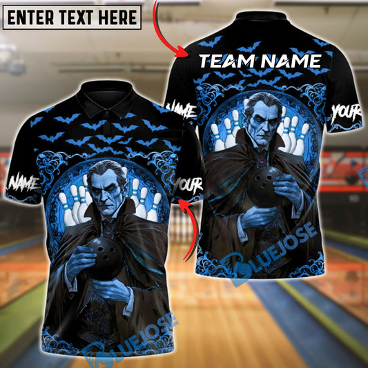 BlueJose Bowling & Pins Dracula Night Strike Customized Name, Team Name 3D Shirt (4 Colors)