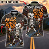 BlueJose Darts Never Give Up Punk Skeleton Customized Name, Team Name 3D Shirt (4 Colors)