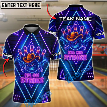 BlueJose Bowling Neon Cowboy Strike Customized Name, Team Name 3D Shirt (4 Colors)