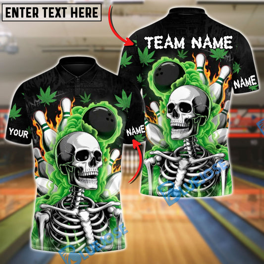BlueJose Bowling And Pins High Rollers Skull 420 Customized Name, Team Name 3D Shirt (4 Colors)