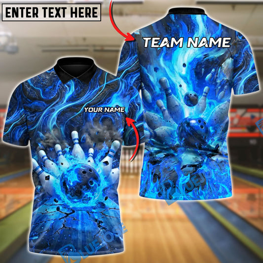 BlueJose Bowling & Pins Blazing Perfect Game Customized Name, Team Name 3D Shirt (4 Colors)