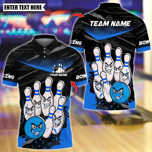 BlueJose Bowling And Pins Smug Ball & Pins Customized Name, Team Name 3D Shirt (4 Colors)