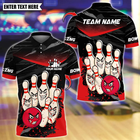 BlueJose Bowling And Pins Smug Ball & Pins Customized Name, Team Name 3D Shirt (4 Colors)