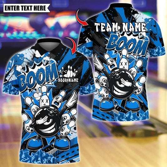 BlueJose Bowling And Pins Boom Angry Ball vs Screaming Pins Design Customized Name, Team Name 3D Shirt (4 Colors)