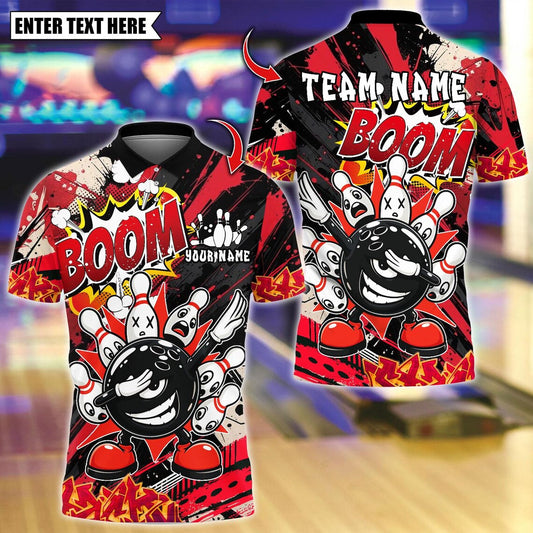 BlueJose Bowling And Pins Boom Angry Ball vs Screaming Pins Design Customized Name, Team Name 3D Shirt (4 Colors)