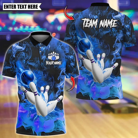 BlueJose Bowling And Pins Smoking Throw Customized Name, Team Name 3D Shirt (4 Colors)