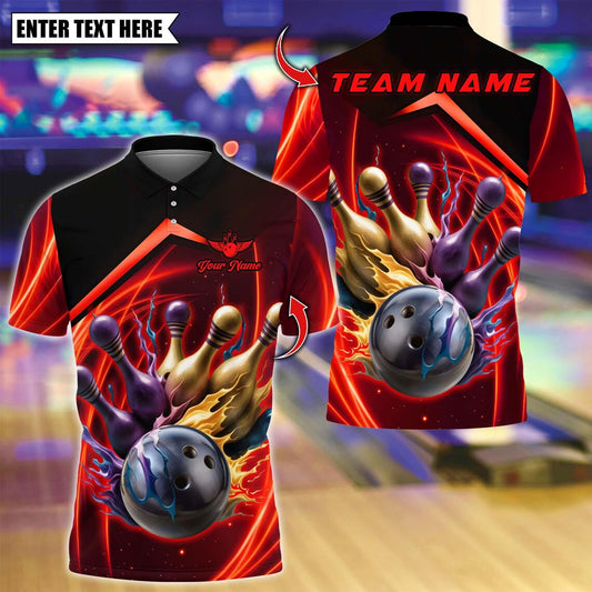 BlueJose Bowling And Pins Swirl Throw Customized Name, Team Name 3D Shirt (4 Colors)