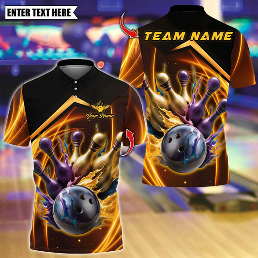 BlueJose Bowling And Pins Swirl Throw Customized Name, Team Name 3D Shirt (4 Colors)