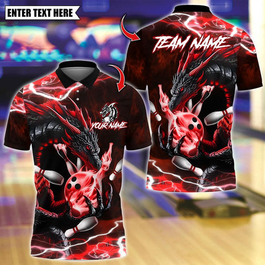 BlueJose Bowling And Pins Dragon Smoke Thunder With Bowling Design Customized Name, Team Name 3D Shirt (4 Colors)