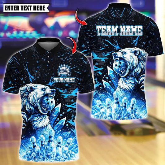 BlueJose Bowling And Pins Ice Bear Customized Name, Team Name 3D Shirt (4 Colors)