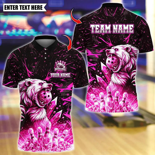BlueJose Bowling And Pins Ice Bear Customized Name, Team Name 3D Shirt (4 Colors)