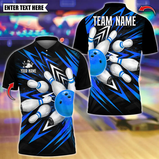 BlueJose Bowling And Pins Arrow Hat Pattern Customized Name, Team Name 3D Shirt (4 Colors)