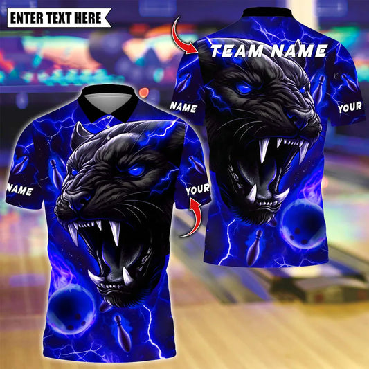 BlueJose Bowling And Pins Thunder Black Panther Customized Name, Team Name 3D Shirt (4 Colors)
