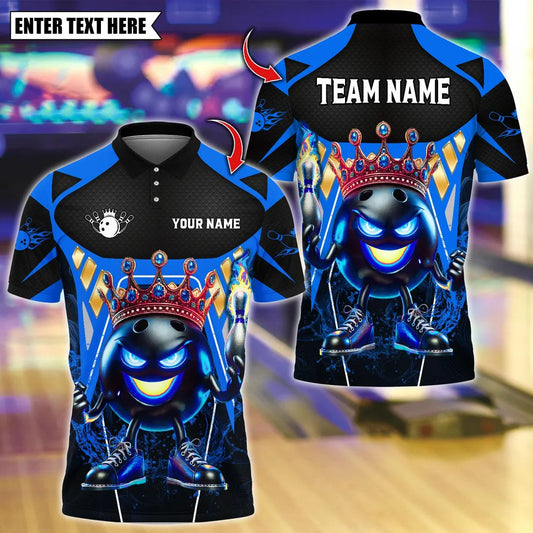 BlueJose Bowling And Pins King Bowling With Flame Pin Design Customized Name, Team Name 3D Shirt (4 Colors)
