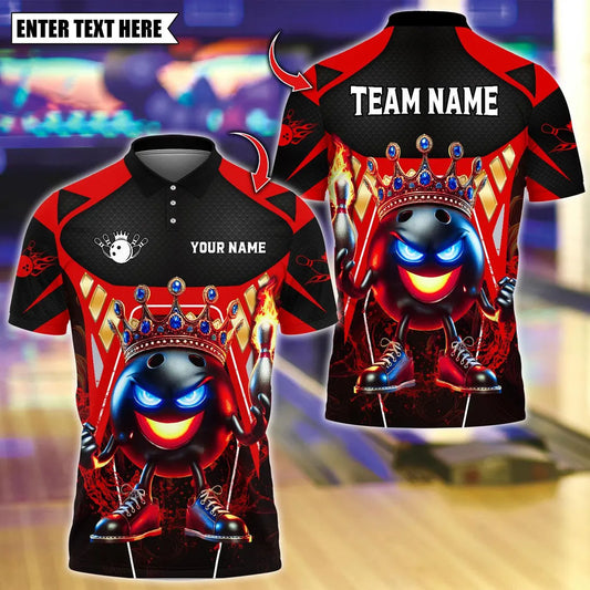 BlueJose Bowling And Pins King Bowling With Flame Pin Design Customized Name, Team Name 3D Shirt (4 Colors)