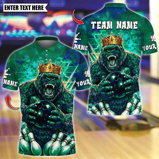 BlueJose Bowling And Pins Thunder King Gorrila Customized Name, Team Name 3D Shirt (4 Colors)