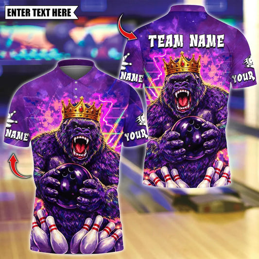 BlueJose Bowling And Pins Thunder King Gorrila Customized Name, Team Name 3D Shirt (4 Colors)