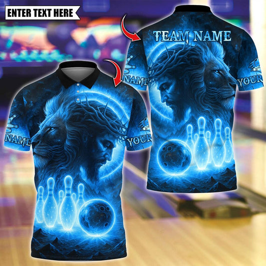 BlueJose Bowling And Pins Flame The Lion OF Judah Customized Name, Team Name 3D Shirt (4 Colors)