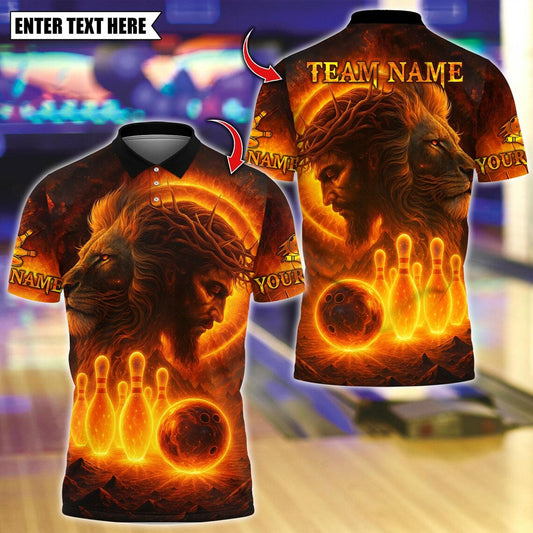 BlueJose Bowling And Pins Flame The Lion OF Judah Customized Name, Team Name 3D Shirt (4 Colors)