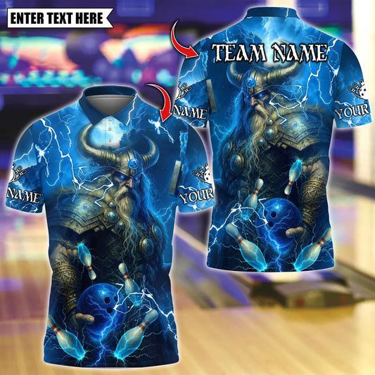 BlueJose Bowling And Pins Thunder Norse Mythology Customized Name, Team Name 3D Shirt (4 Colors)