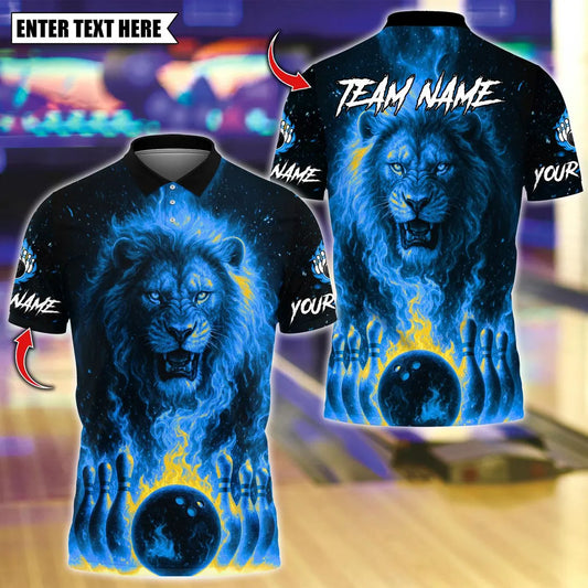 BlueJose Bowling And Pins Flame Lion Customized Name, Team Name 3D Shirt (4 Colors)