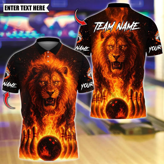 BlueJose Bowling And Pins Flame Lion Customized Name, Team Name 3D Shirt (4 Colors)